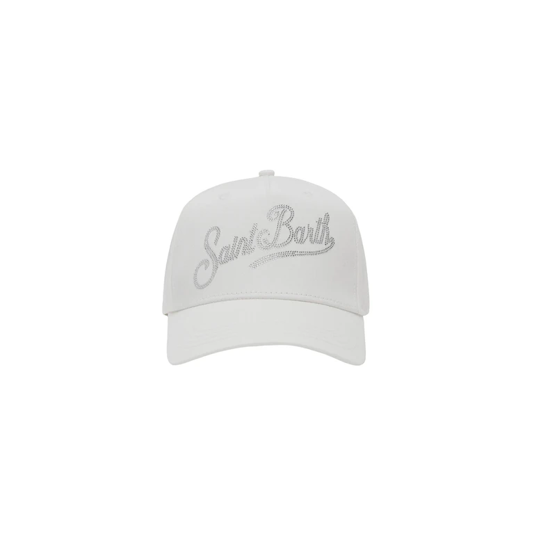 Mc2 Saint Barth Baseball White Cotton Cap With Rhinestones Hat - Unisex