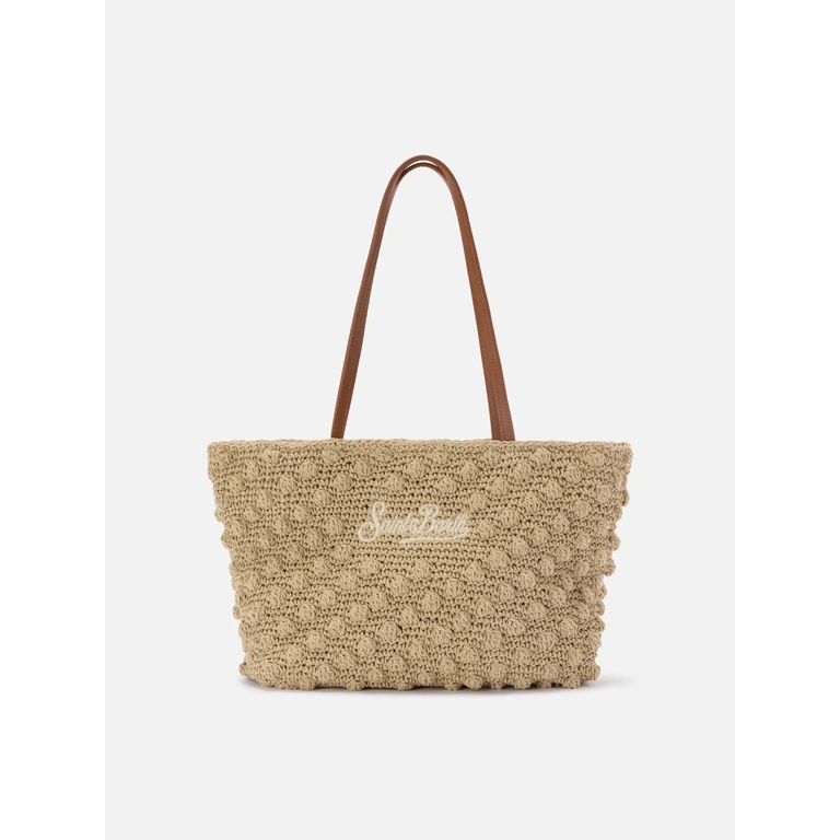 Mc2 Saint Barth Crochet Tote Medium Bag With Embroidered Logo White - Unisex