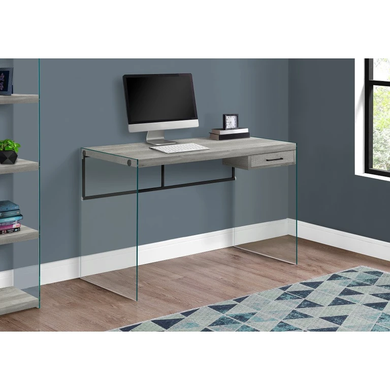 Contemporary Gray and Glass Computer Desk