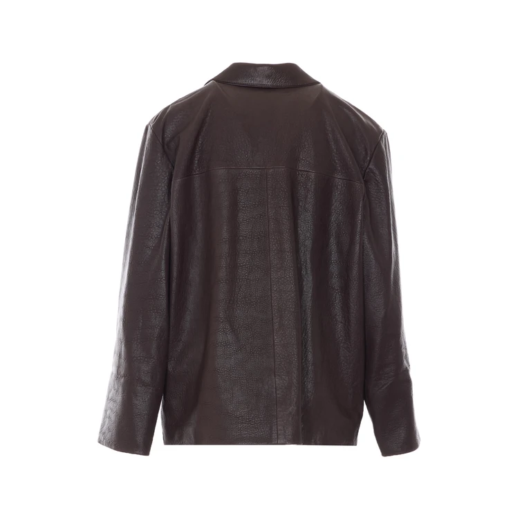 Cropped Lambskin Leather Shirt Jacket with Patch Pockets (860703YCNF22509)