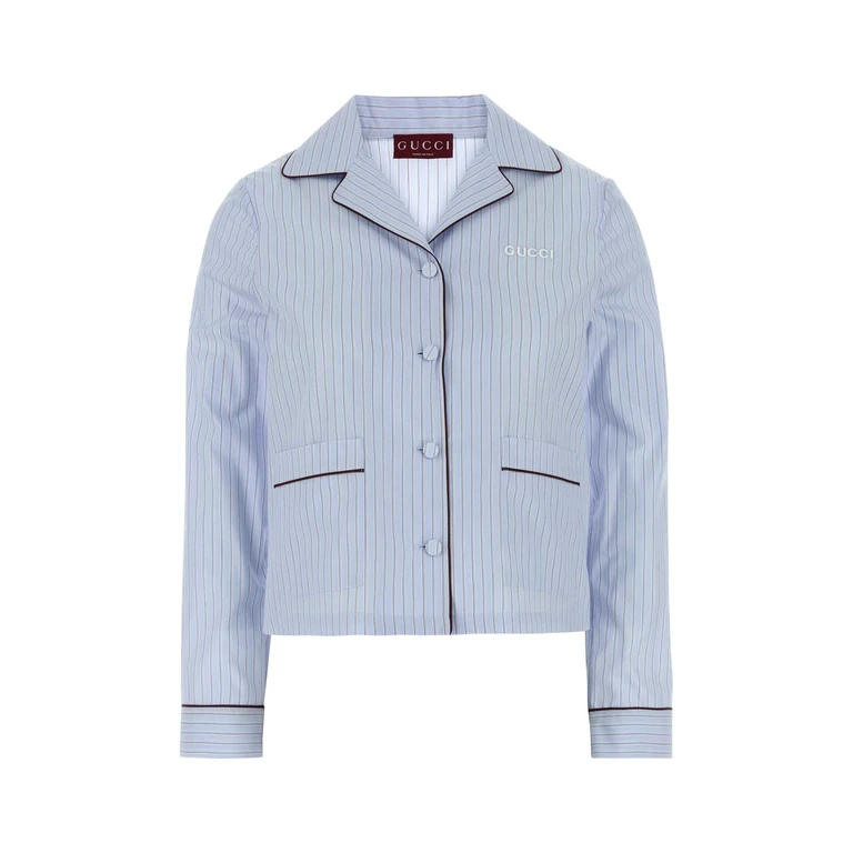 Gucci Embroidered Poplin Shirt Azurewhitemc Exterior: Cotton Camicie - Women