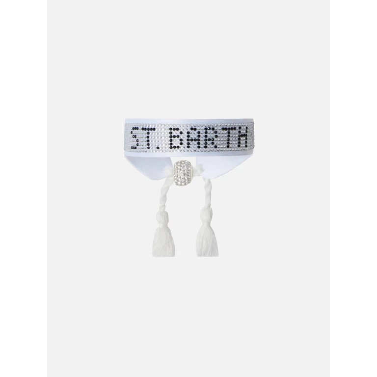 Mc2 Saint Barth White Fabric Bracelet With St. Barth Beaded Lettering - Unisex