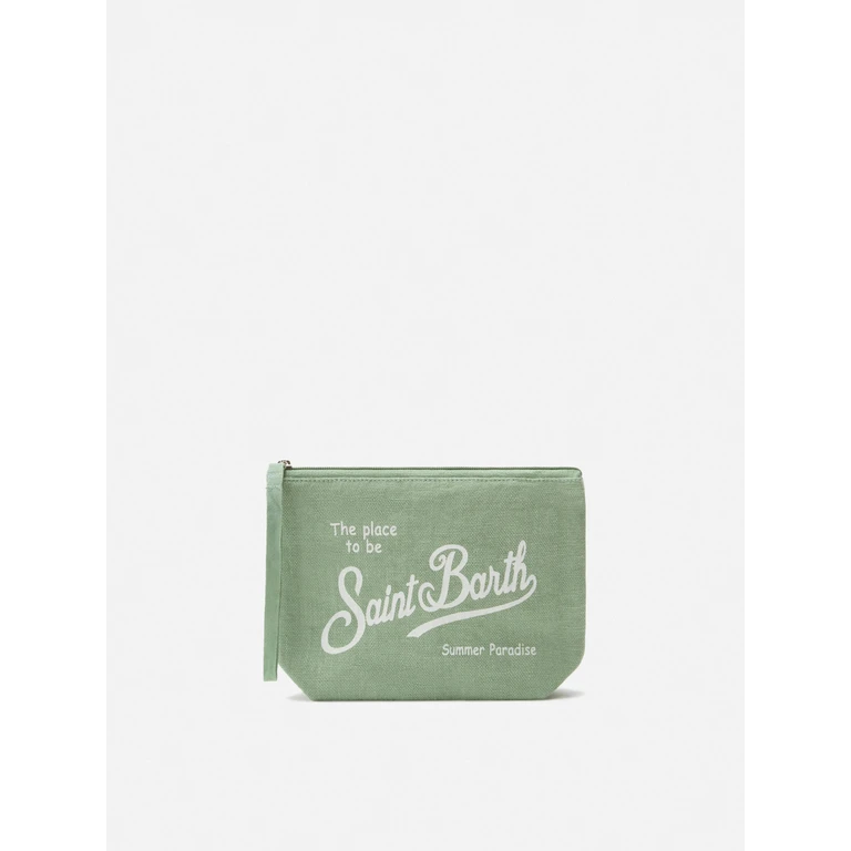 Mc2 Saint Barth Aline Sage Solid Linen Pouch Green Pochette - Unisex