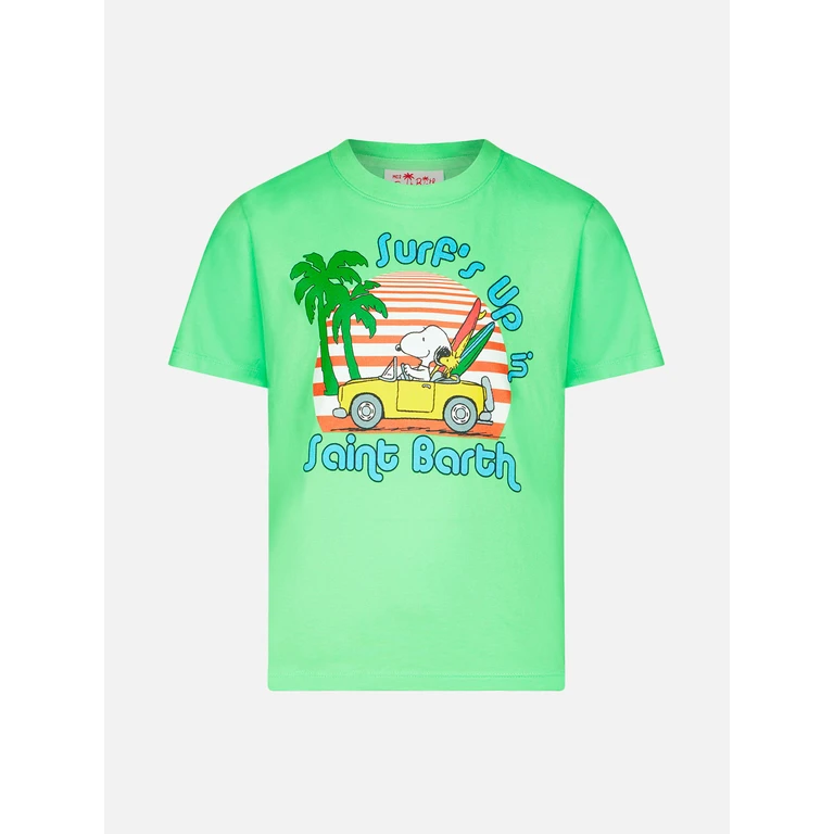 Mc2 Saint Barth Boy Green Cotton T-Shirt With Snoopy Print Peanuts Special Edition