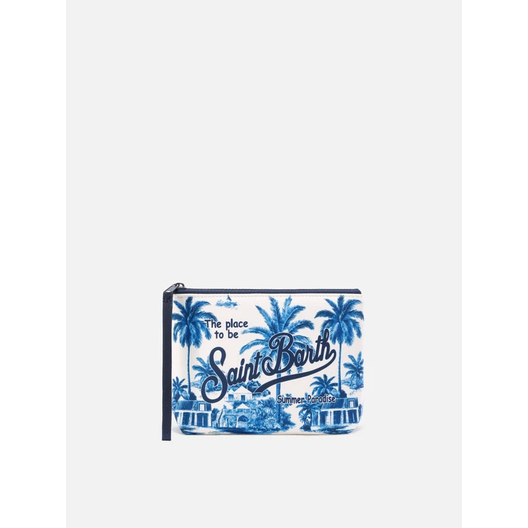 Mc2 Saint Barth Aline Scuba Pouch With Toile De Jouy Print Special Edition Blue Pochette - Unisex