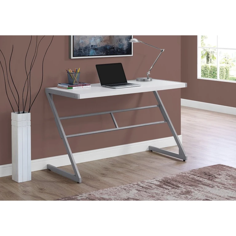 White and Silver Metal Writing Desk