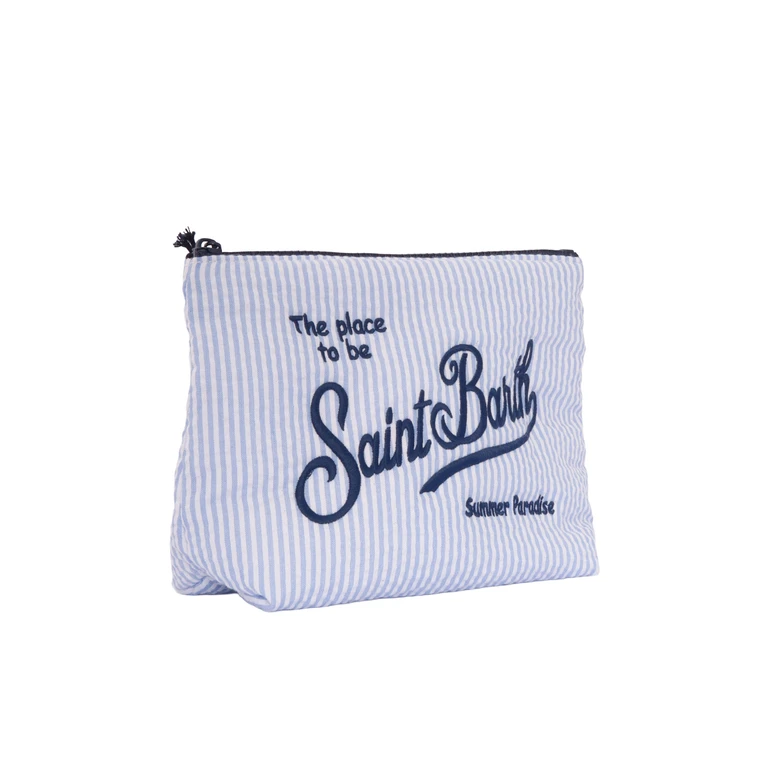 Mc2 Saint Barth Aline Seersucker-Stripes 31 Emb Light Blue Cotton Polyester Handbag