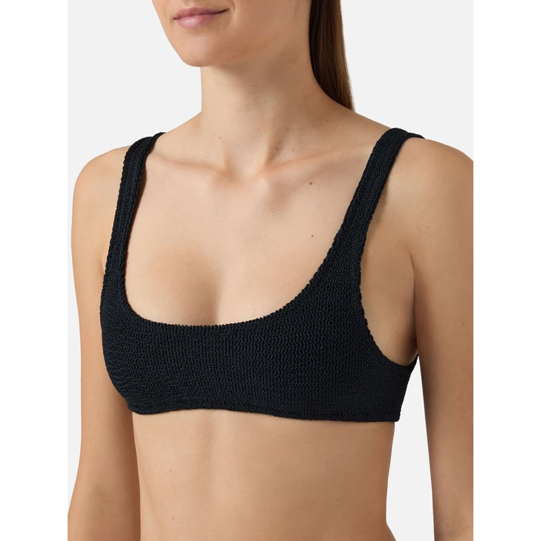 Mc2 Saint Barth Naima Bralette Bikini Top Black Crinkle Fabric - Women