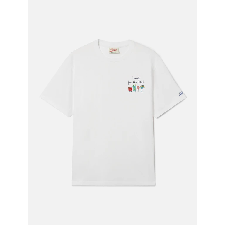 Mc2 Saint Barth White Portofino T-Shirt With I Work For The Big 4 Embroidery - Men