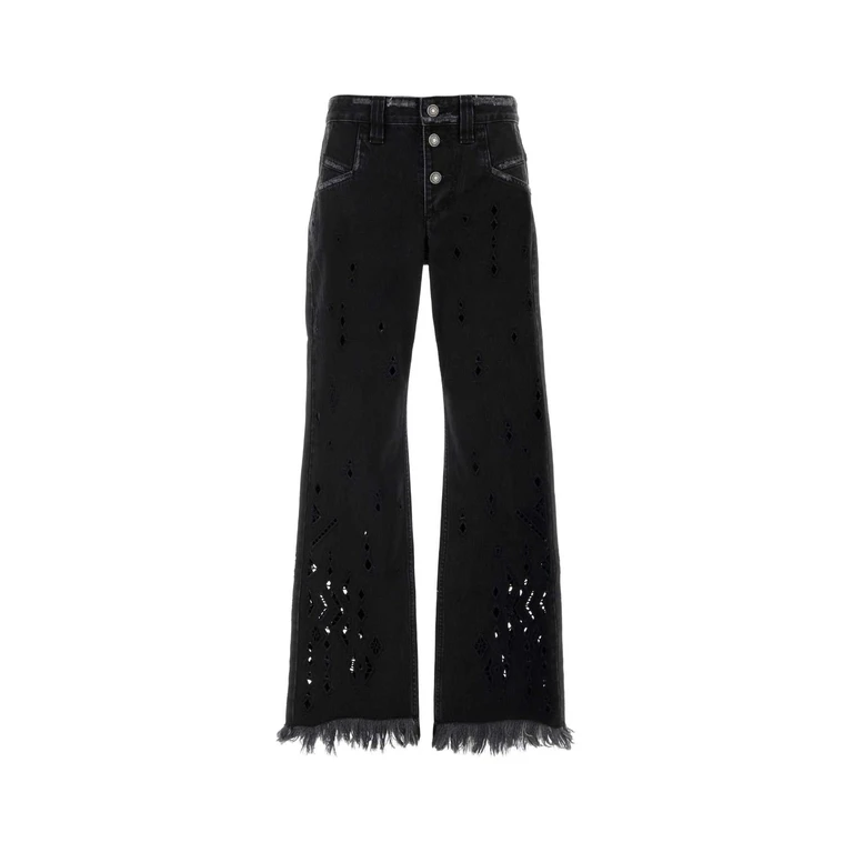 Isabel Marant Black Denim Amie Wide-Leg Jeans Exterior: Cotton Pantaloni - Women