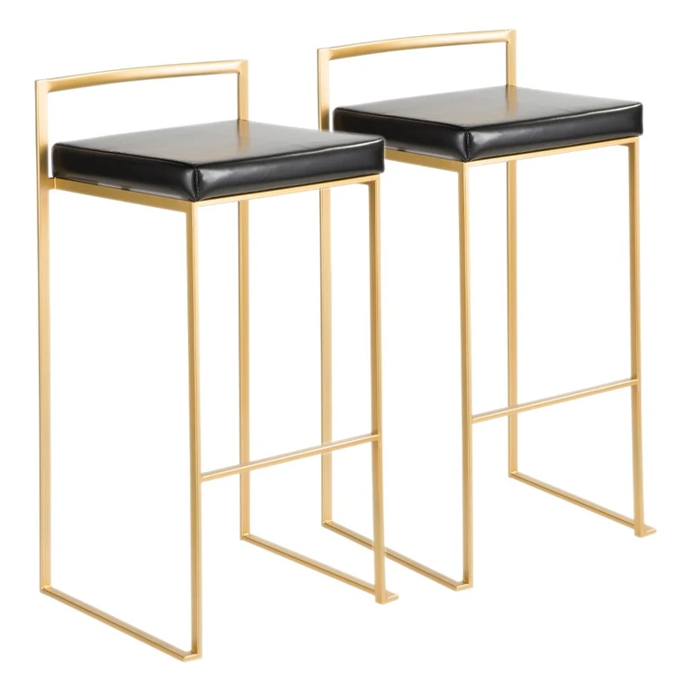 Fuji Gold & Black Bar Stool with Low Back, Set of 2