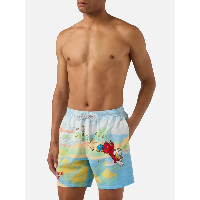 Mc2 Saint Barth Gustavia Swim Shorts With Scrooge And Montecarlo Habituè Print Disney Special Edition White Swimshort - Men