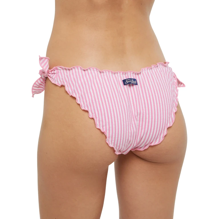 Mc2 Saint Barth Moon Seersucker Classic Swim Briefs With Striped Print Pink Bottom - Women