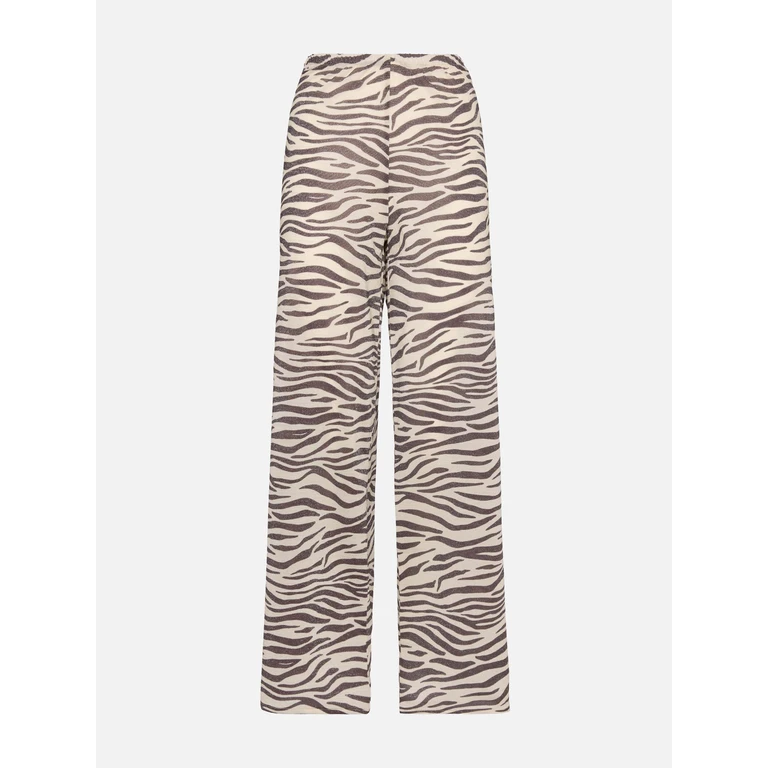 Mc2 Saint Barth Amalia Zebra Lurex Wide-Leg Trousers White Pant - Women