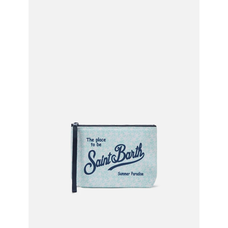 Mc2 Saint Barth Aline Scuba Light Blue Pouch With Starfish Print Green Pochette - Unisex