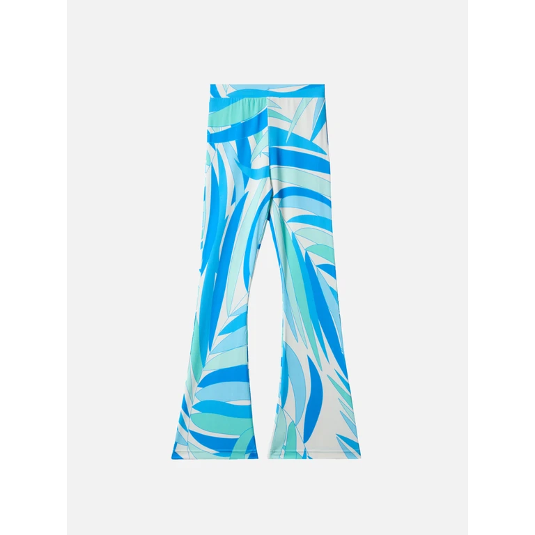 Mc2 Saint Barth Flared Pants Gwenda Jr With Palms Print Blue