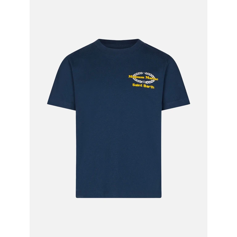 Mc2 Saint Barth Boy Cotton T-Shirt With Magnum Marine Print Special Edition Blue
