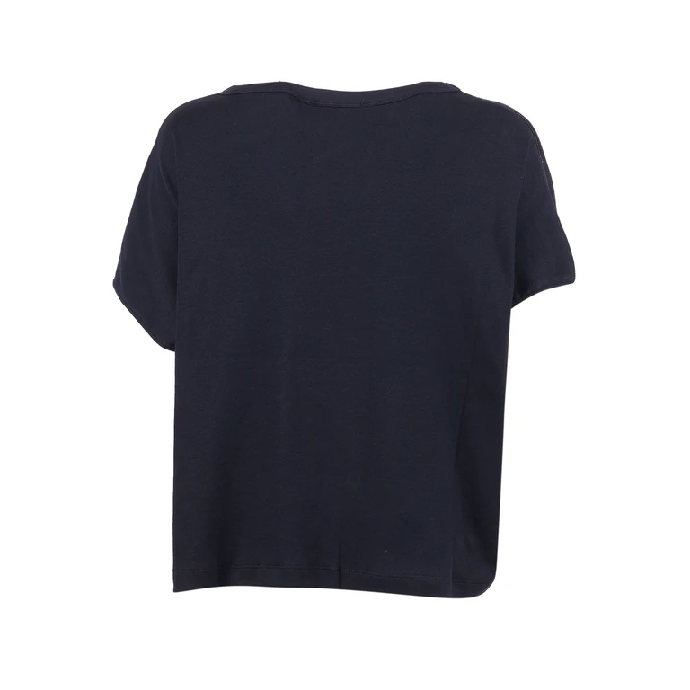 Fabiana Filippi Ribbed Jersey T-Shirt With Knit Detail On Shoulder Blue Cotton Elastane - Women