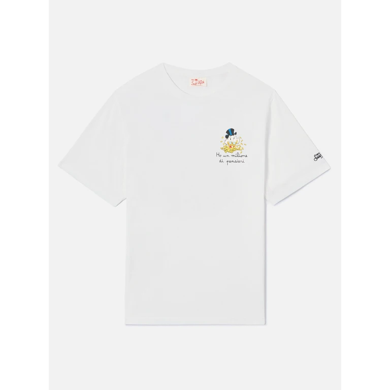 Mc2 Saint Barth White Portofino T-Shirt With Ho Un Milione Di Pensieri Embroidery Special Edition - Men
