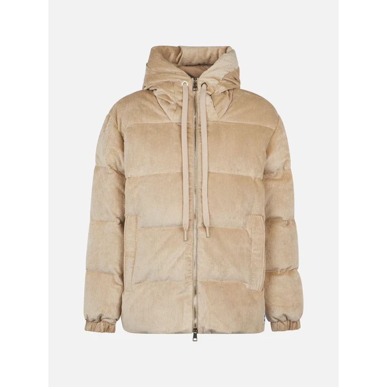 MC2 Saint Barth Woman Beige Corduroy Down Padded Jacket With Hoodie