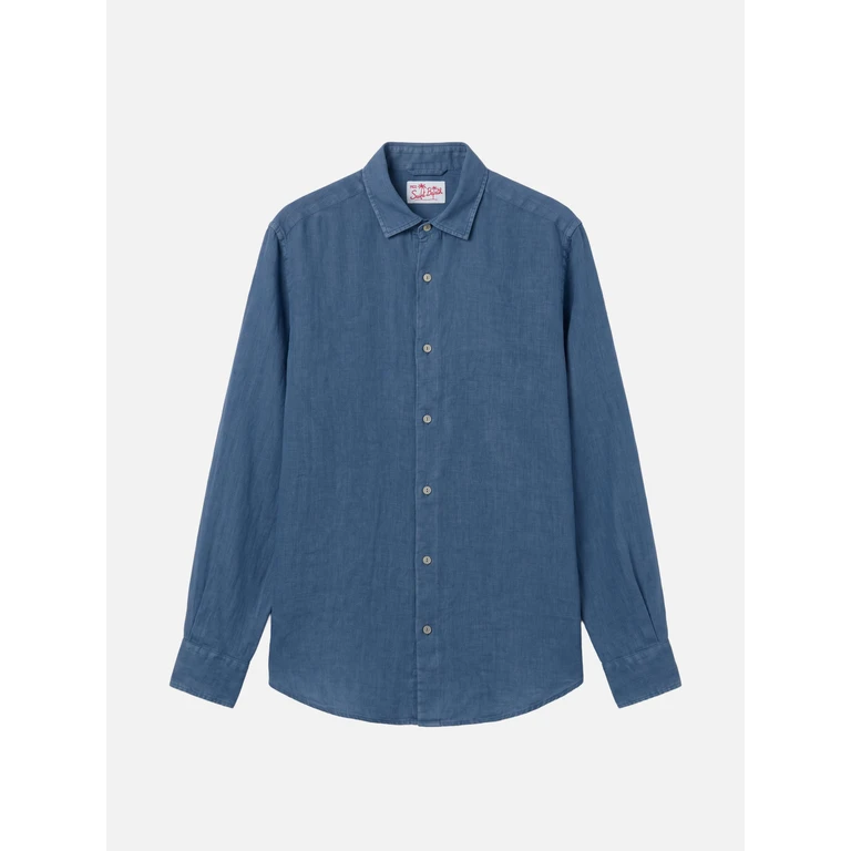 Mc2 Saint Barth Pamplona Shirt Dark Denim Pure Linen Blue - Men