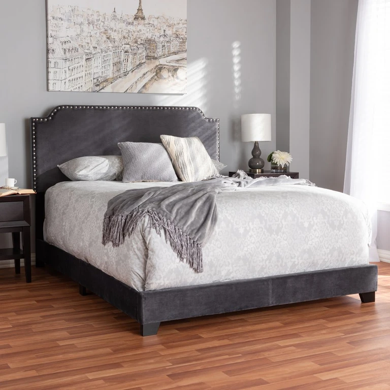 Glam Dark Gray Velvet Upholstered Full Bed - Eleanora