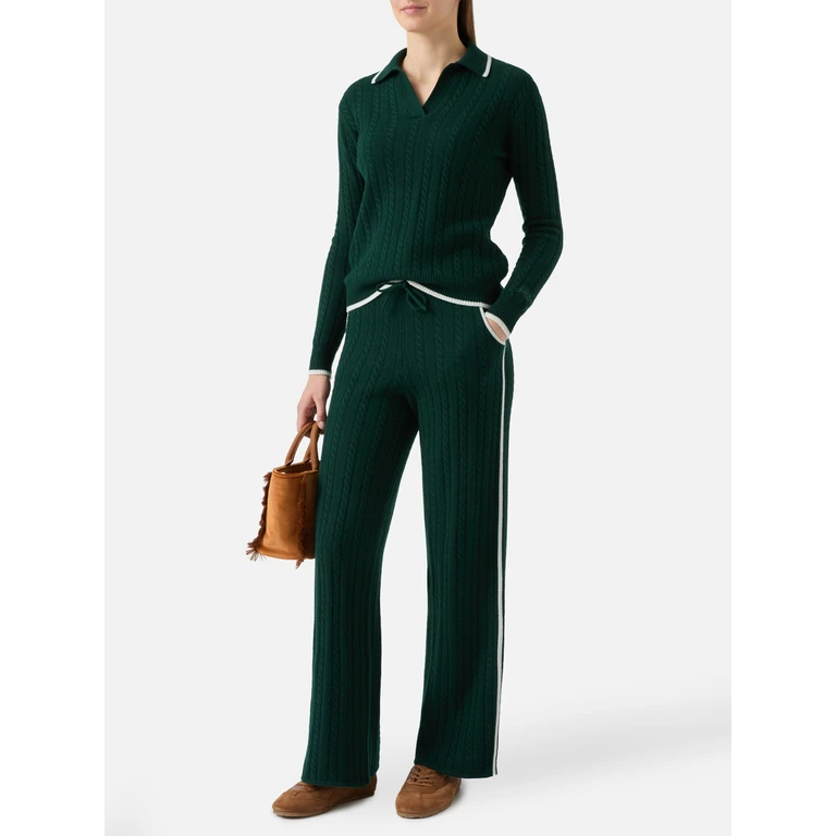 Mc2 Saint Barth Dinard Cable-Knit Trousers British Green Wool With St. Barth Embroidery Pant - Women