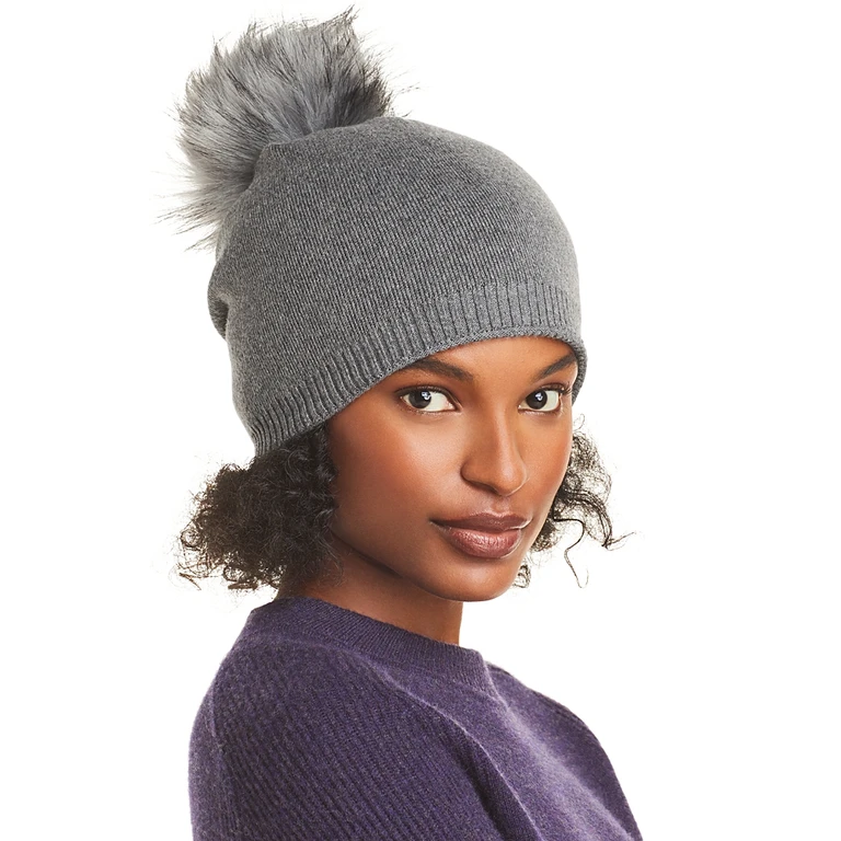 Kyi Kyi Cashmere Faux Fur Pom Pom Hat