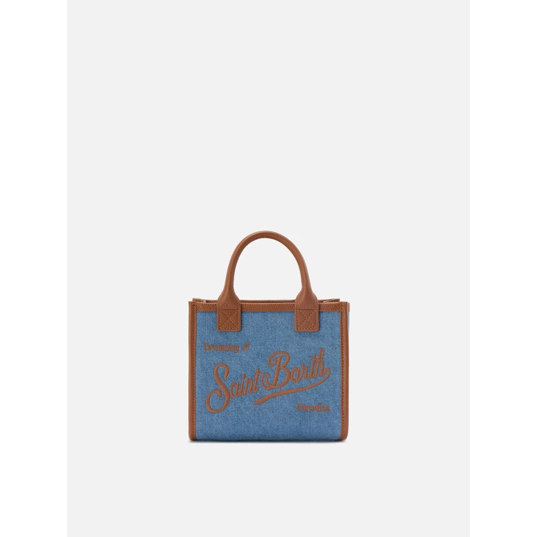 Mc2 Saint Barth Vanity Mini Denim And Pebbled Leather Bag Brown - Unisex