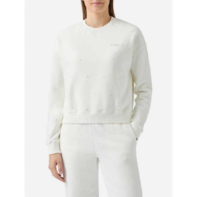 Mc2 Saint Barth Casey White Cotton Sweatshirt With Rhinestone Appliquè __single__ - Women