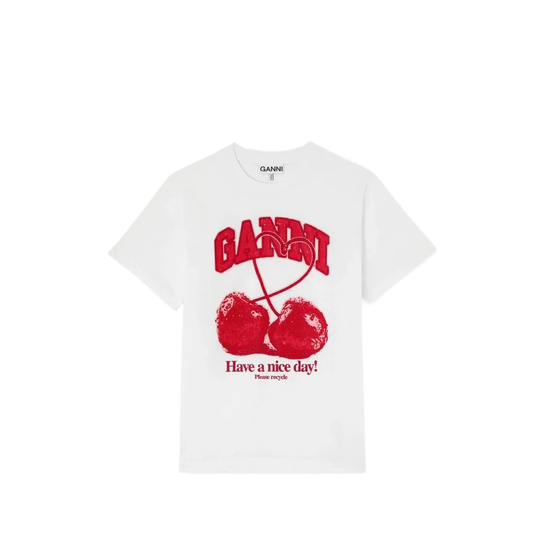 Ganni Bead-embellished Chery-print T-shirt