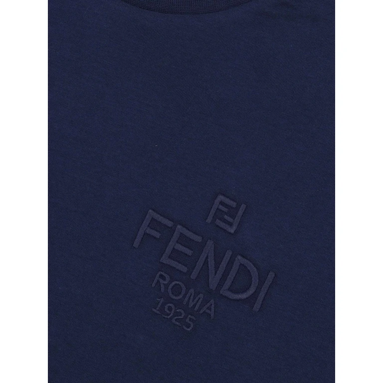 Fendi Jr Jersey T-Shirt Blue Cotton Embroidery Polyester Short Sleeves - Kids