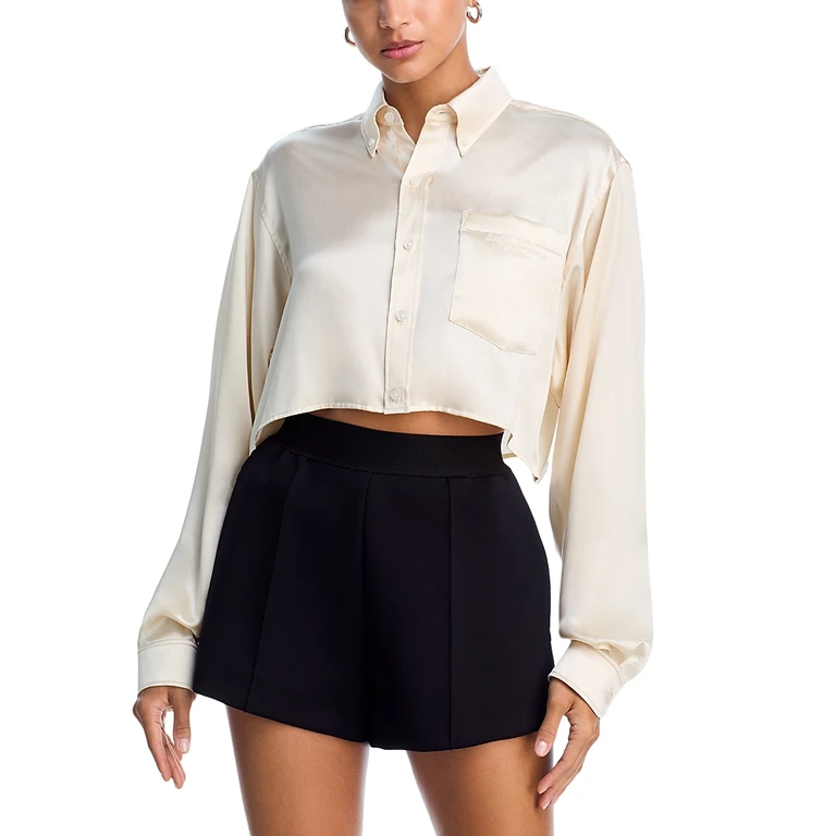 alexanderwang. t Silk Cropped Boyfriend Shirt