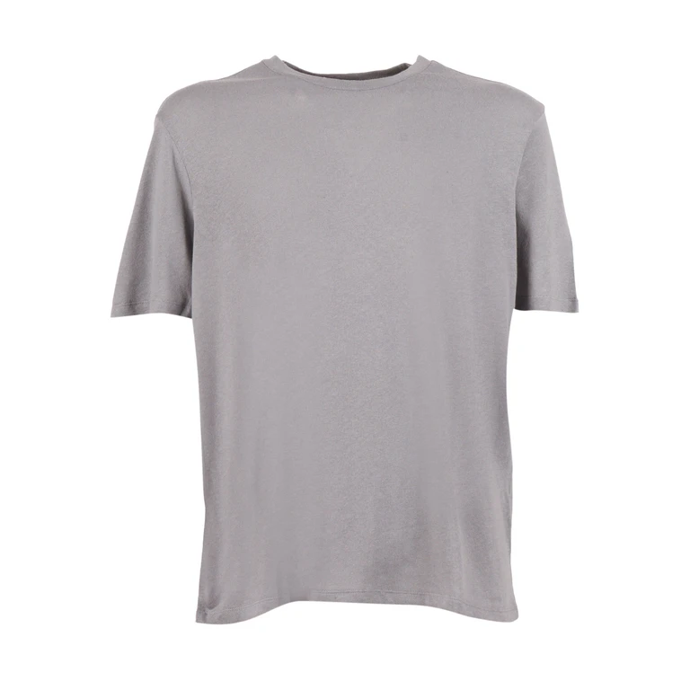 Filatures Du Lion Short Sleeve Round Neck T-Shirt Grey Cotton Linen Sleeves - Men