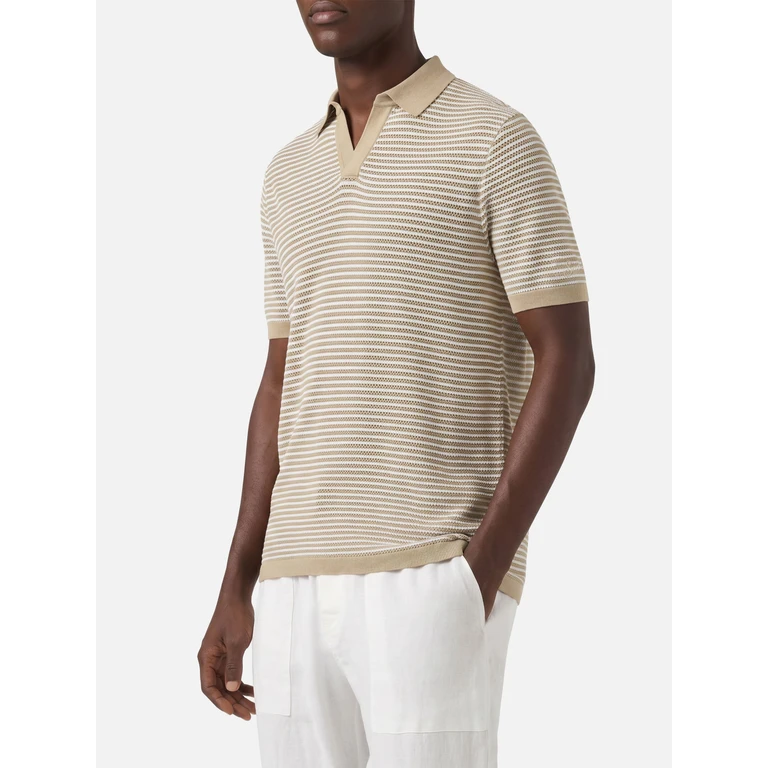 Mc2 Saint Barth Sloan Striped Polo Premium High-Twist Cotton With Beige Stripes Brown Knitwear - Men