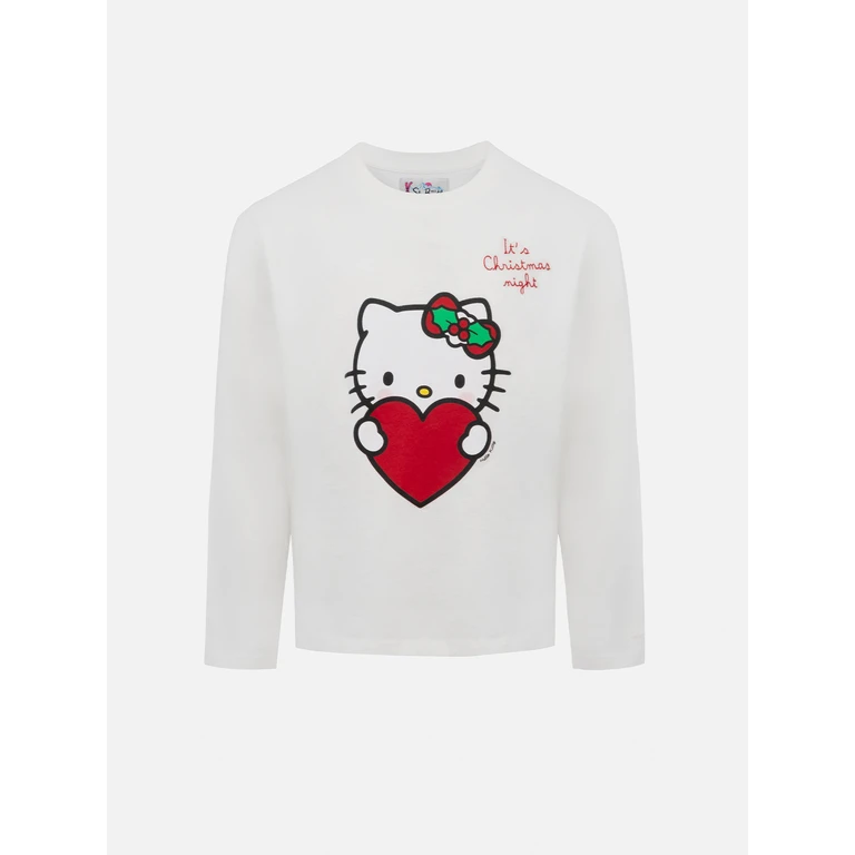 Mc2 Saint Barth Girl Long-Sleeve T-Shirt Penny With Hello Kitty Print Special Edition White