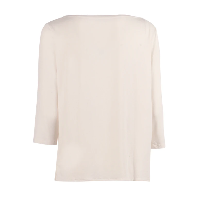 Filatures Du Lion Boat Neck 3-4 Sleeve T-Shirt Panna Viscose Elastane Short Sleeves - Women