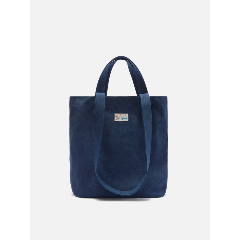 Mc2 Saint Barth Essential Beach Navy Blue Cotton Tote Bag With Embroidered Logo - Unisex