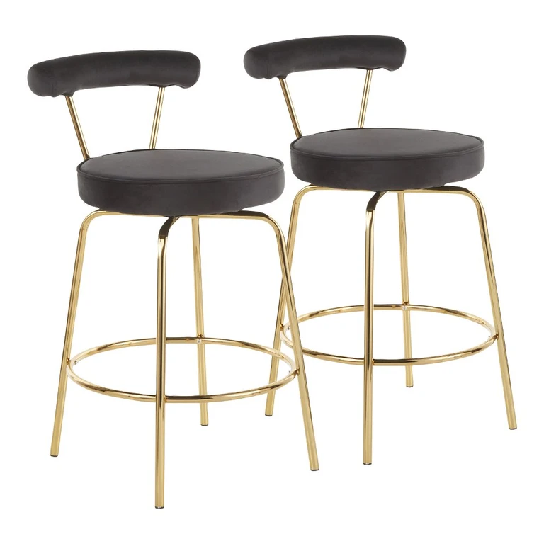 Contemporary Black and Gold Swivel Counter Height Stool (Set of 2) - Rhonda