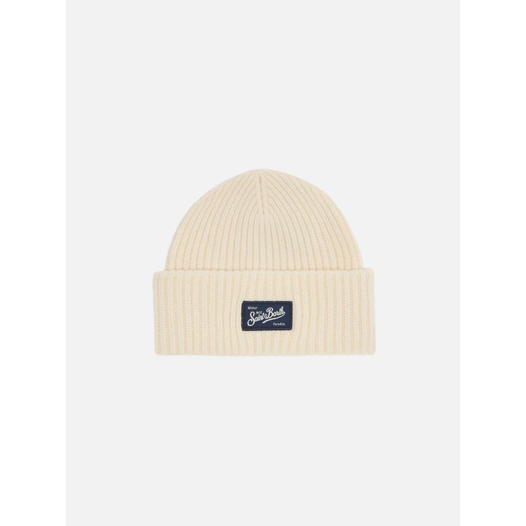 Mc2 Saint Barth Off-White Ribbed Beanie Berry Jr With St. Barth Patch Hat - Unisex