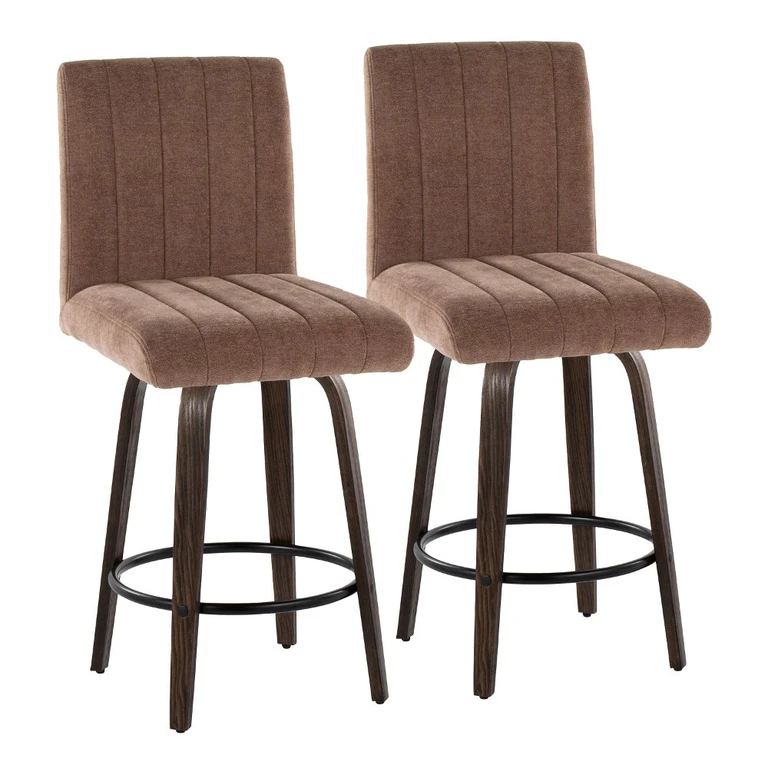Hank 26" Black and Walnut Swivel Counter Stools - Set of 2
