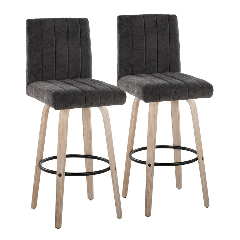 Hank 30" Black and Whitewashed Swivel Barstools - Set of 2