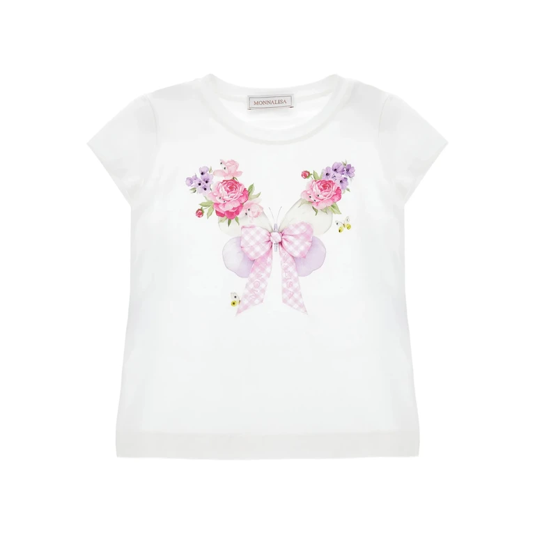 Monnalisa Kids Regular Tee Butterfly White Cotton T-shirt