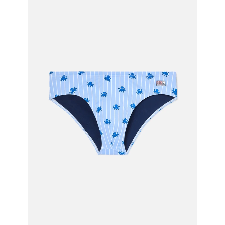 Mc2 Saint Barth Cayo Light Blue Striped Swim Briefs With Octopus Print Brief / Slip - Men