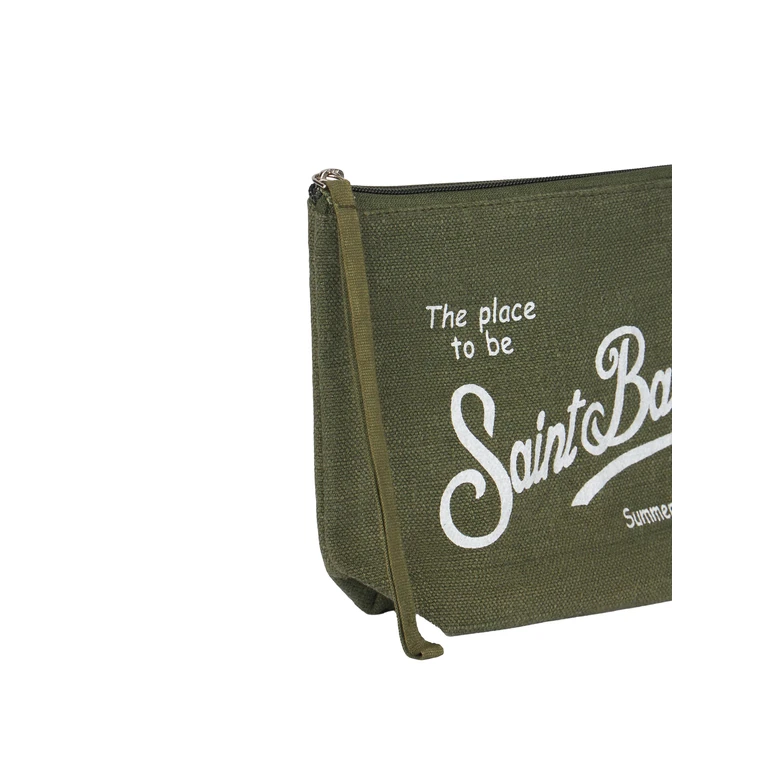 Mc2 Saint Barth Aline Military Green Linen Pochette - Unisex