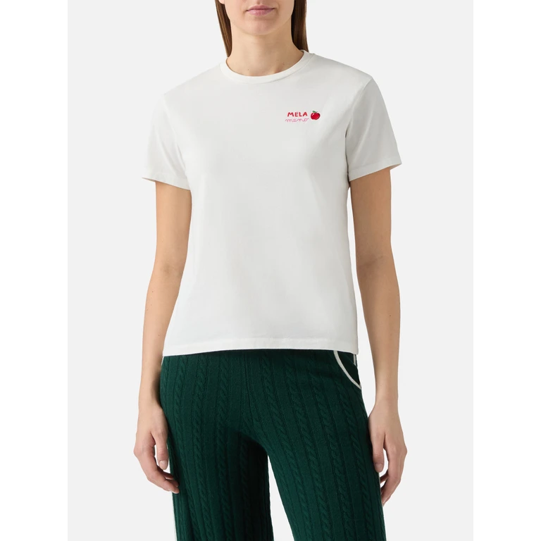 Mc2 Saint Barth Emilie Cotton T-Shirt White With Mela Meno Embroidery - Women