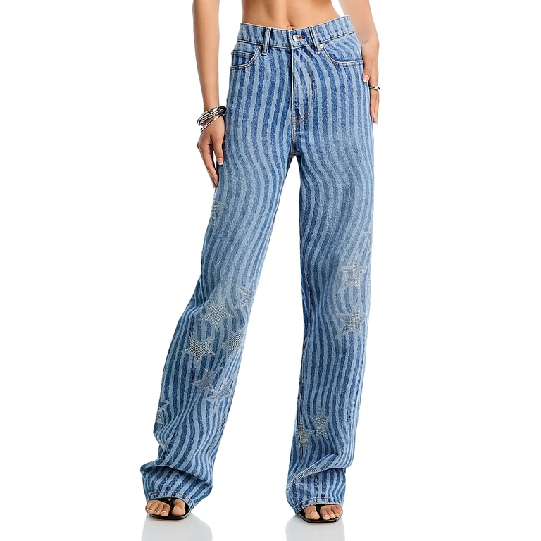alexanderwang. t Float Stars and Stripes High Rise Loose Fit Jeans in Vintage Me