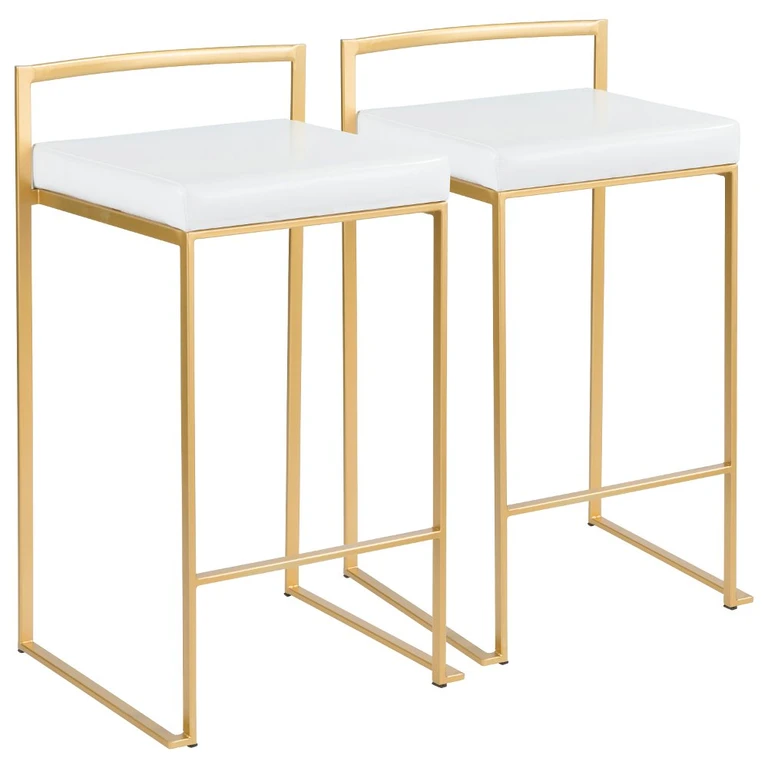 Fuji Low Back Gold & Black Faux Leather Counter Stools, Set of 2