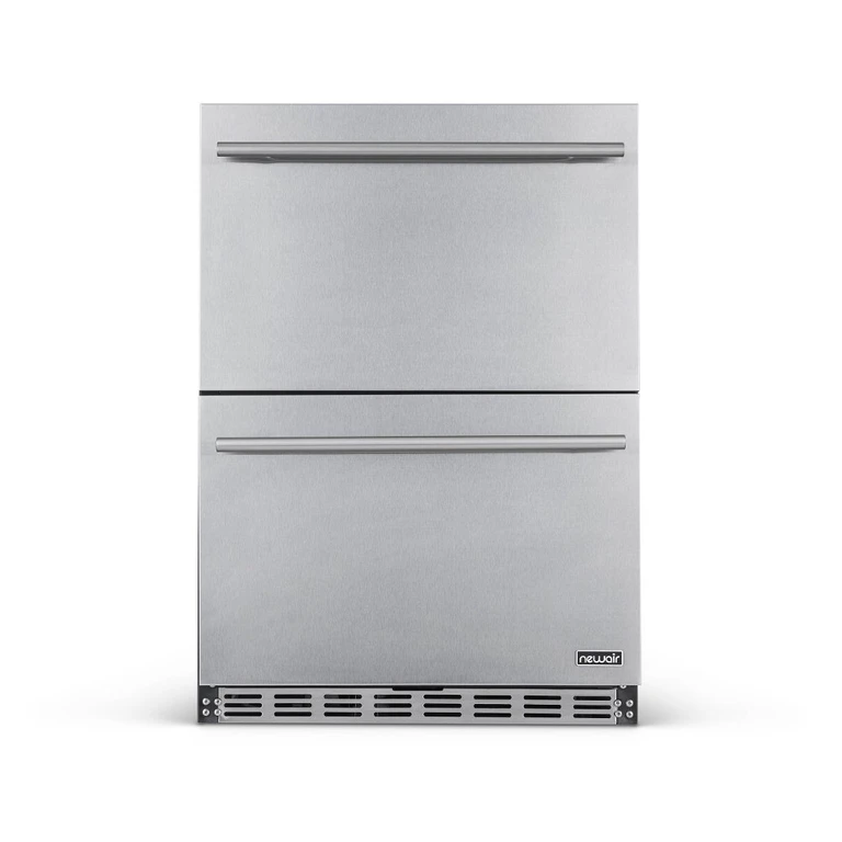 New Air Two Drawer Indoor Outdoor Mini Fridge - 20 Bottles + 80 Cans, Stainless Steel