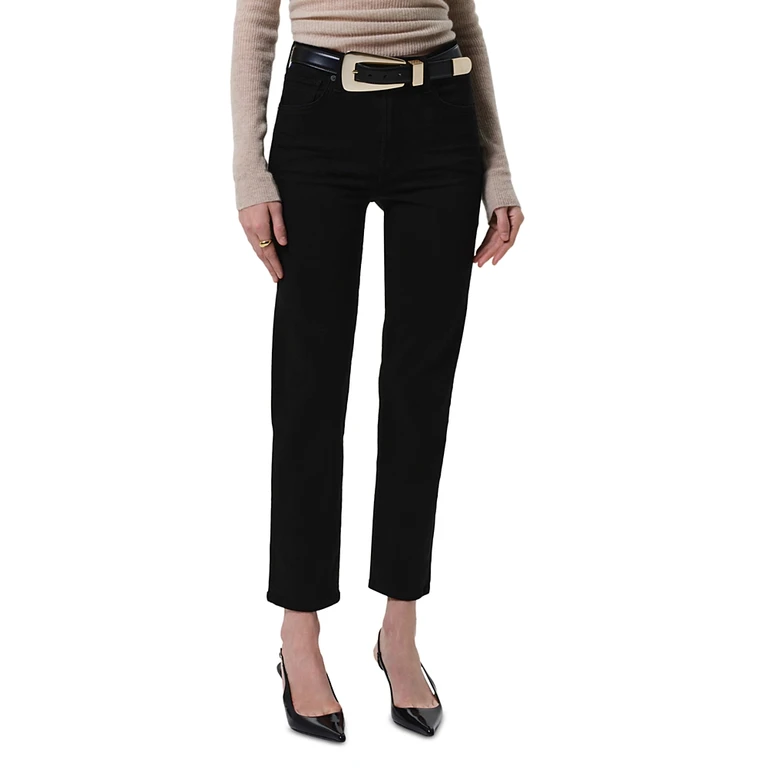 Citizens of Humanity Caia High Rise Straight Jeans with Clean Hem in Plush Black